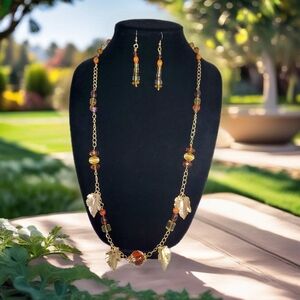 **Dazzling Aura Amber & Citrine Faceted Gold Leaf Bead Necklace Collection**
